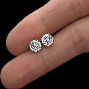 2.00 CT ROUND CUT VVS1/D WHITE SAPPHIRE EARRINGS 14K WHITE GOLD 7MM PUSH BACK